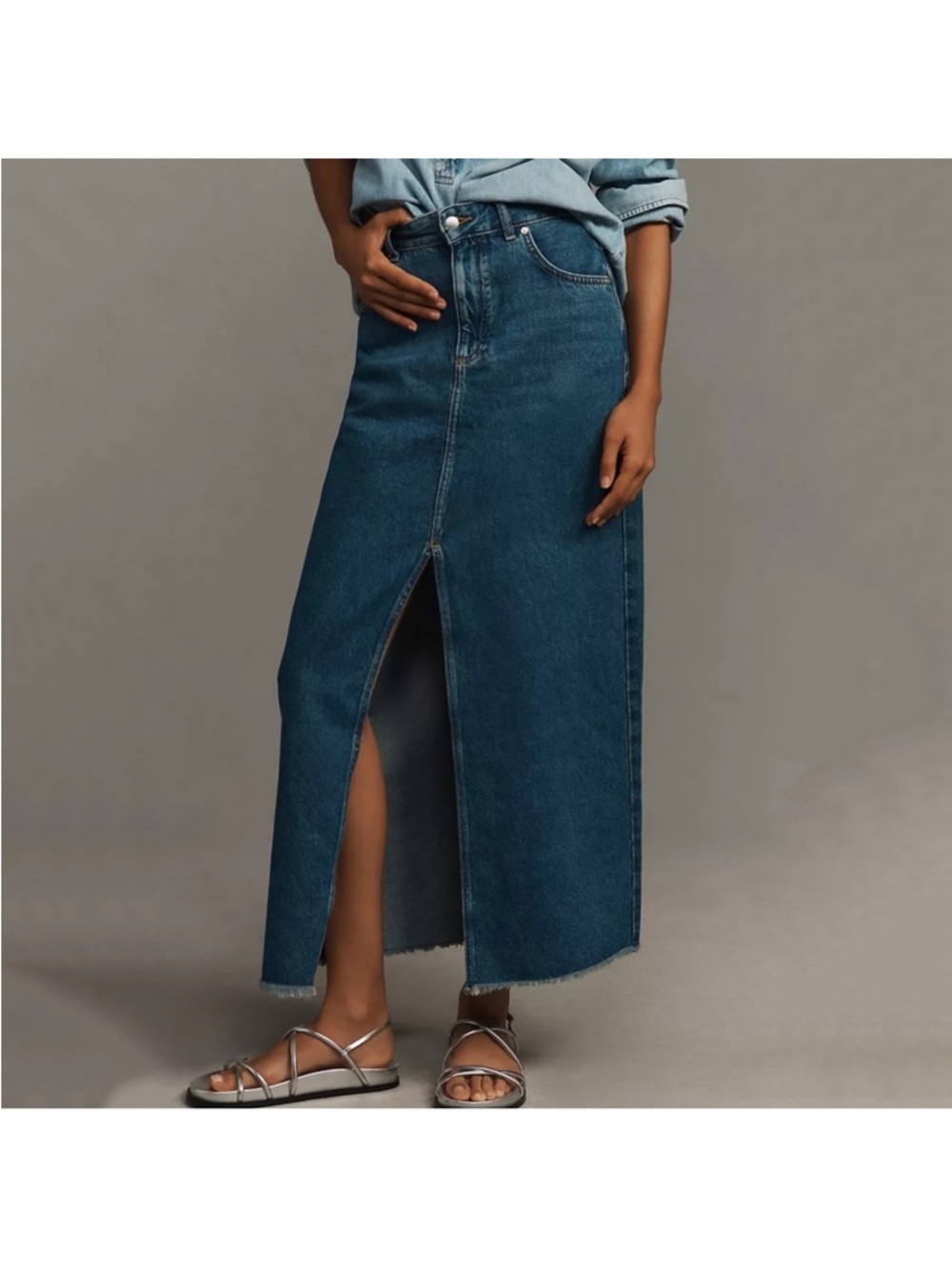 Anthropologie - Pilcro Dark Blue Denim Maxi Skirt with Front Slit
